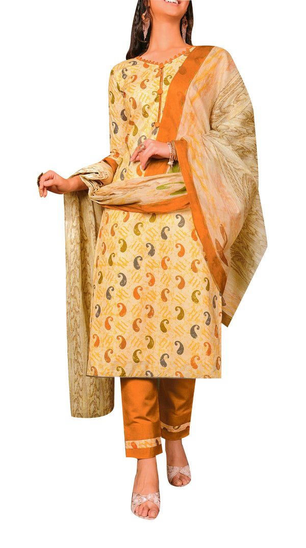 Ladyline Casual Printed Cotton Salwar Kameez Suit with Pants & Cotton Dupatta