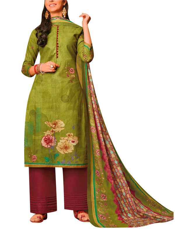 Ladyline Casual Printed Cotton Salwar Kameez Suit with Pants & Cotton Dupatta