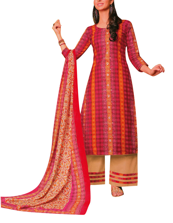 Ladyline Casual Printed Cotton Salwar Kameez Suit with Pants & Cotton Dupatta