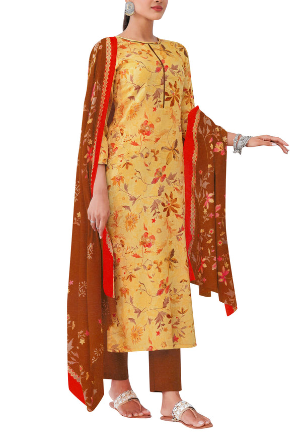 Pure Cotton Long Flair Salwar Kameez Printed with Pants style and Mal Cotton Dupatta