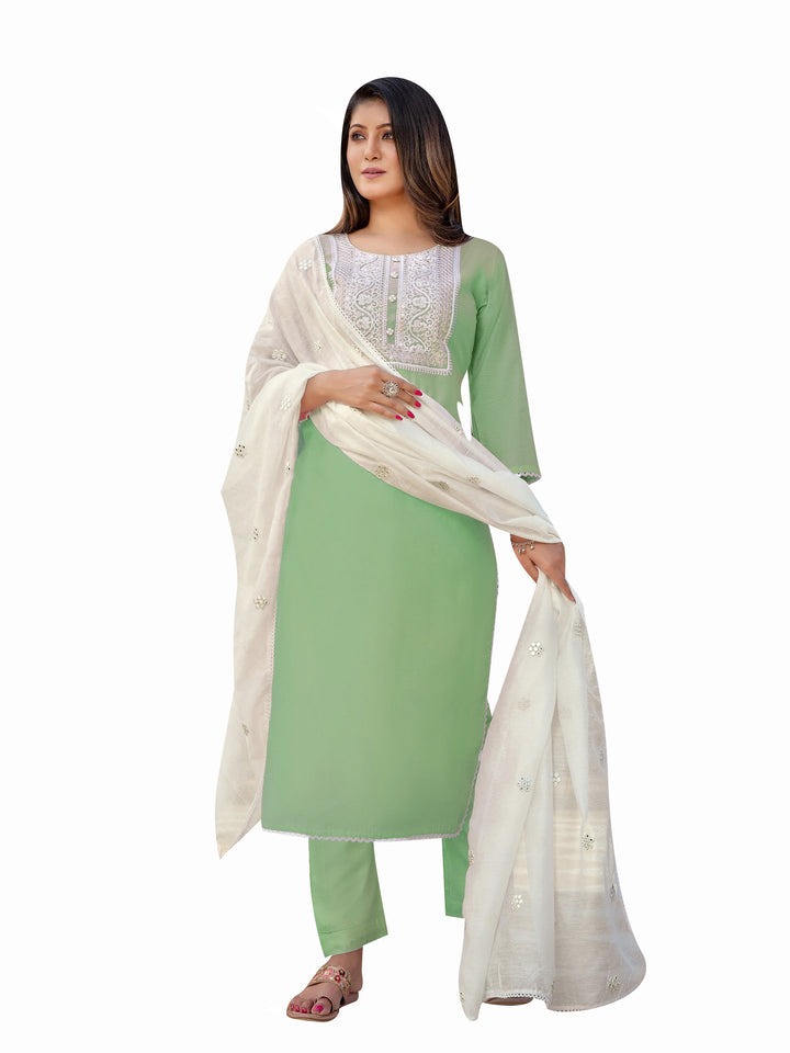 Ladyline Partywear Cotton Silk Embroidered Salwar Kameez Suit with Embroidery Dupatta