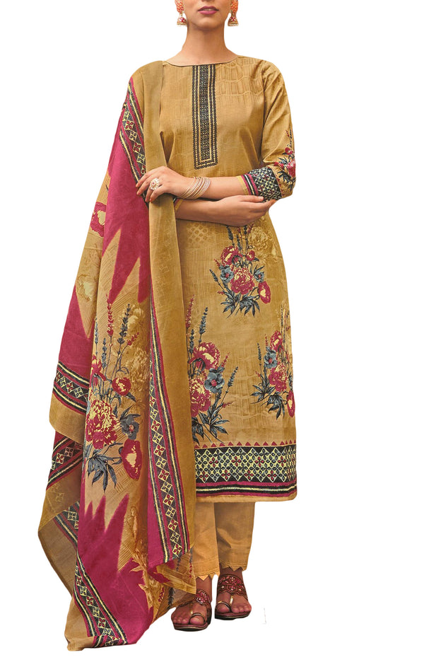Ladyline Casual Cotton Printed Salwar Kameez Suit with Mal Dupatta