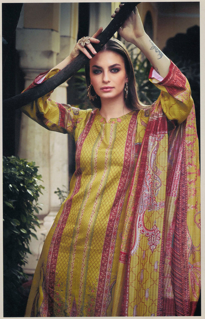 Ladyline Digital Printed Salwar Kameez in Cotton for Women Cutwork Lace Border Lawn Dupatta