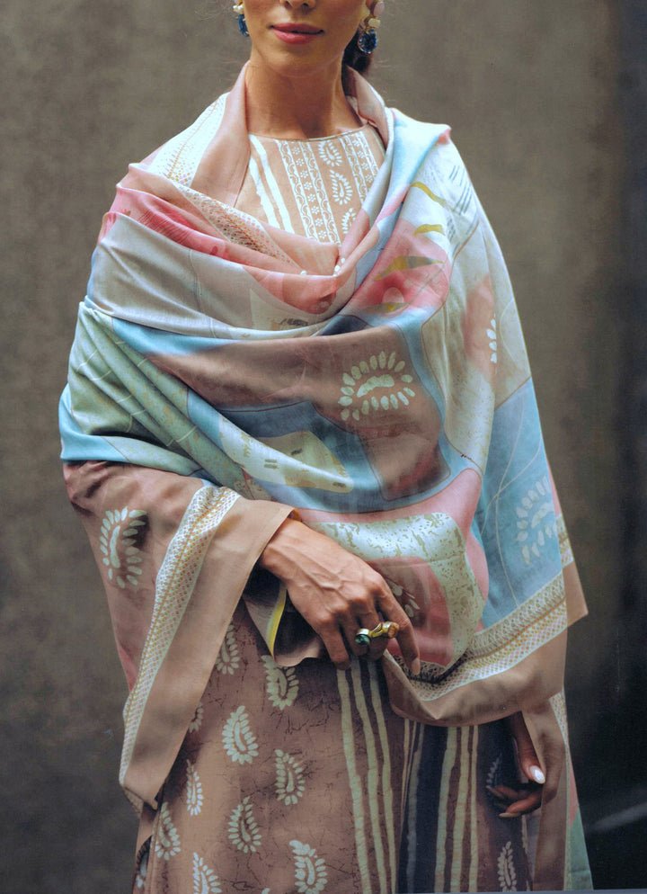 Ladyline Formal Batik Print & Cutwork Embroidery Cotton Salwar Kameez Suit with Pants & Cotton Dupatta 