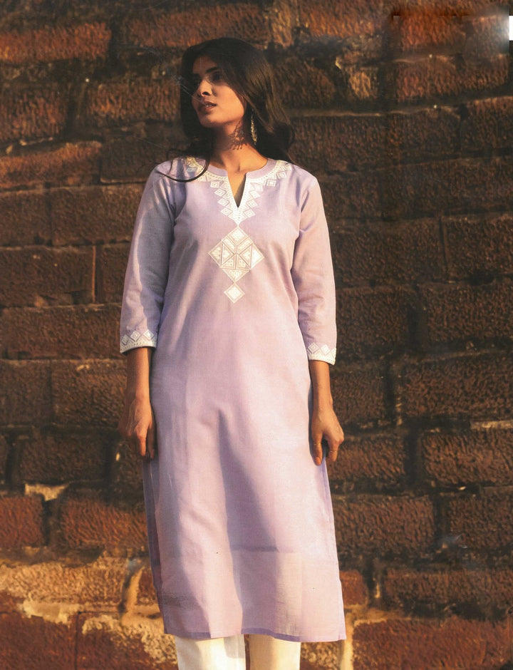 Ladyline Womens Daily Wear Plain Cotton Slub Embroidered Kurti for Womens | Kurta Tunic (CEK 10NAN760)