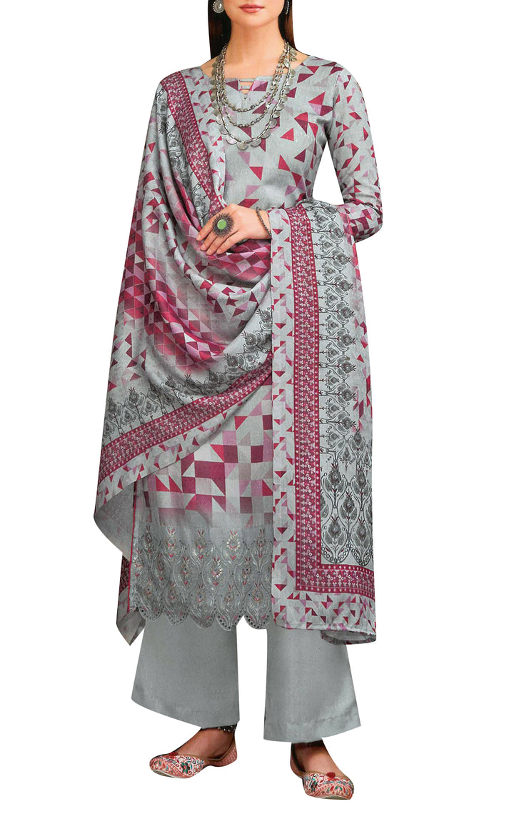 Ladyline Formal Cotton Embroidered Sequins Cutwork Salwar Kameez with Cotton Printed Dupatta (ASHA1190)