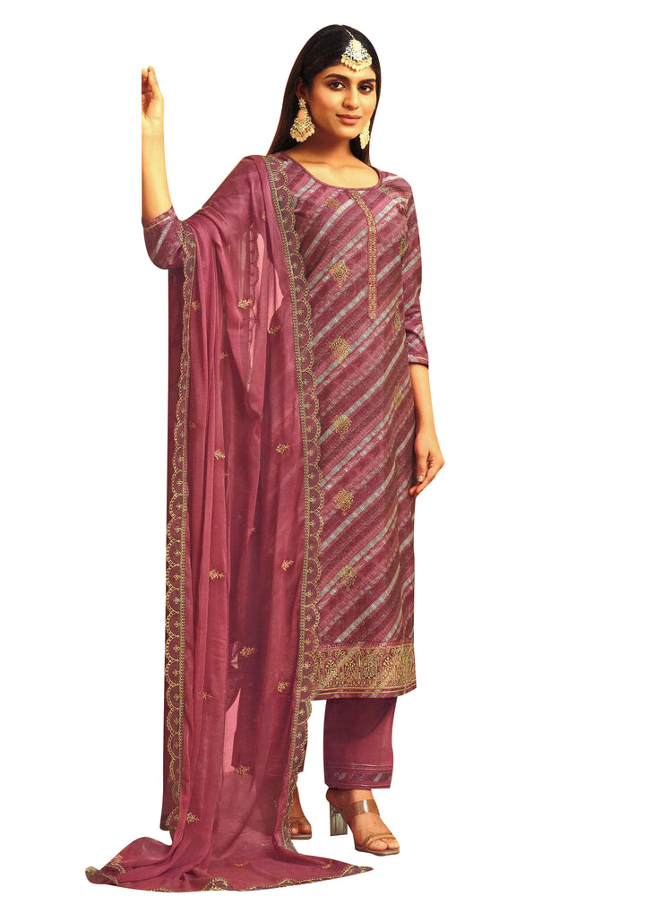 Ladyline Partywear Maslin Silk Zari Embroidered Salwar Kameez Suit for Womens | Chiffon Cutwork Dupatta