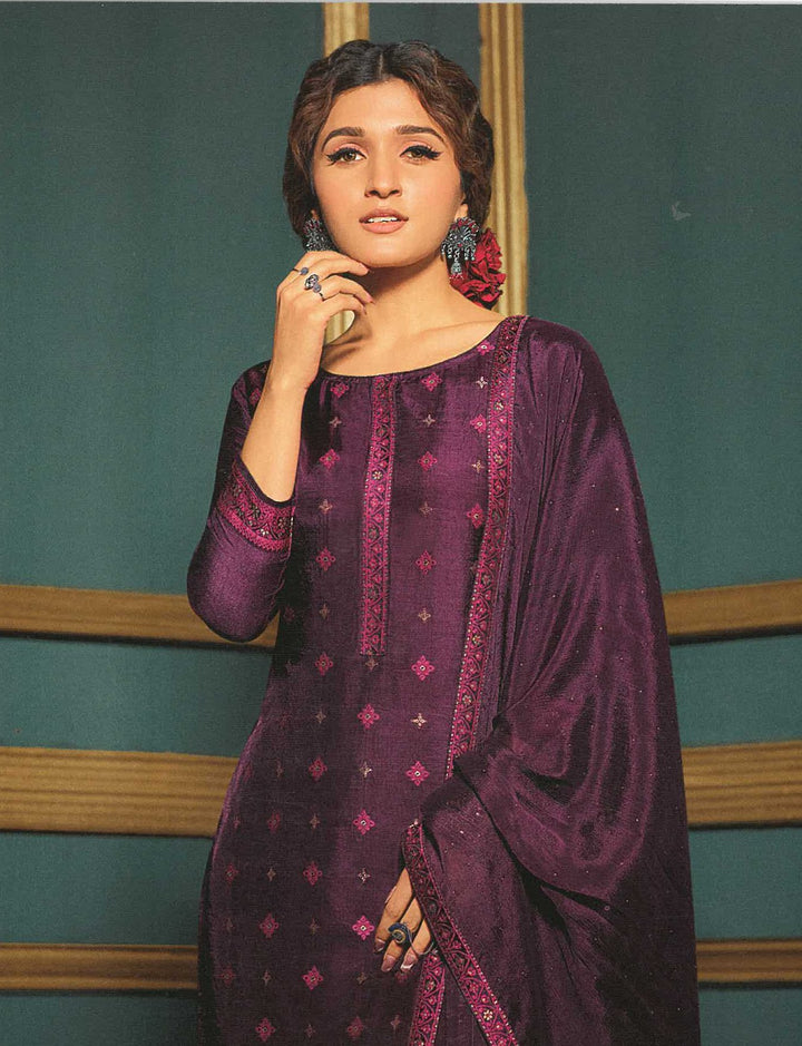 Ladyline Partywear Maslin Brocade Silk Salwar Kameez Suit for Womens with Silk Dupatta (TVAN2170)