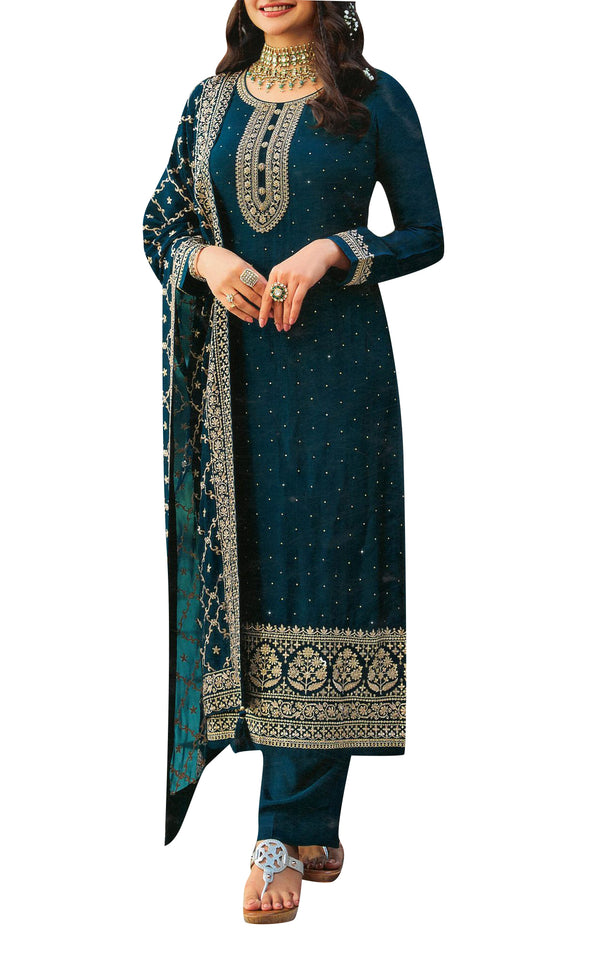 Womens Partywear Silk Embroidered Handwork Salwar Kameez Suit Indian formal Dress