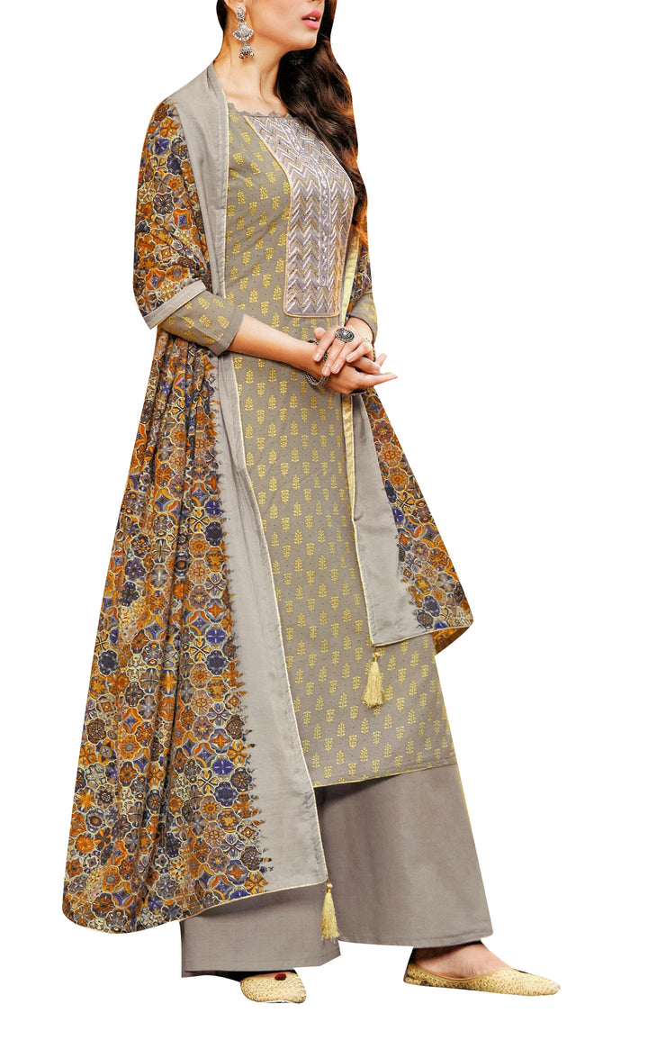 Ladyline Rayon Foil Print Embroidered Salwar Kameez Suit with Silk Dupatta