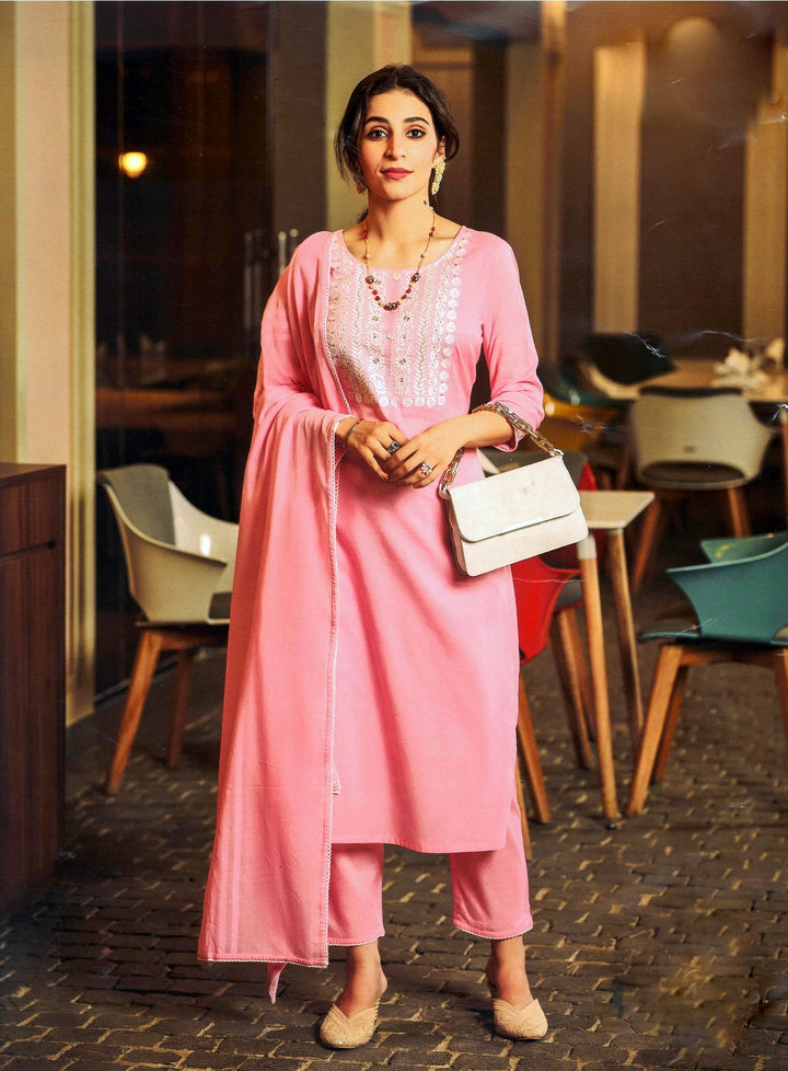 Ladyline Sober Womens Cotton Patterned Embroidered Salwar Kameez Suit (CESK 100RA1350)