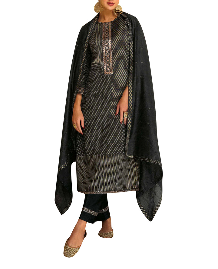 Ladyline Formal Cotton Printed Zari Embroidered Salwar Kameez Suit with Silk Weaving Dupatta (CPESK KAPA1140)