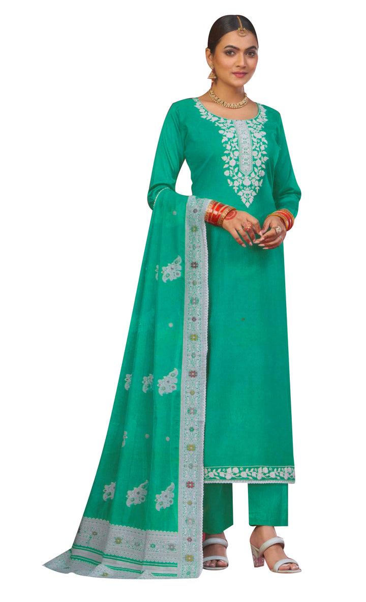 ladyline Formal Plain Cotton Lakhnavi Embroidered Salwar Kameez with Brocade weaving Dupatta (CESK MGCHA1640)