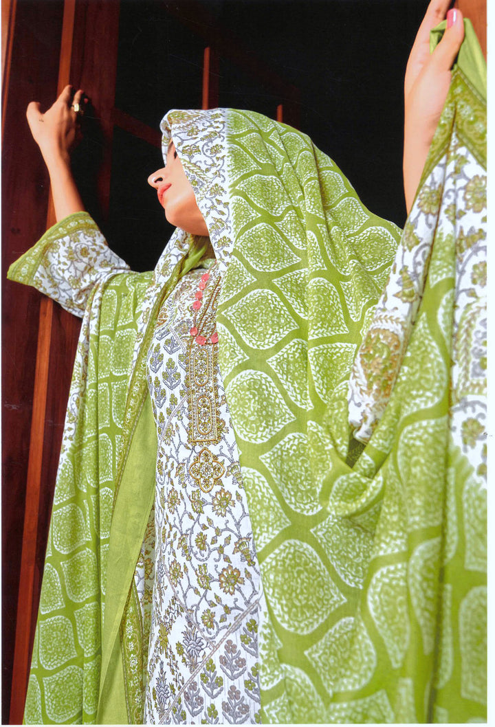 Ladyline White Cambric Cotton Printed Salwar Kameez Suit with Soft Cotton Dupatta (CPESK ZULKA840)