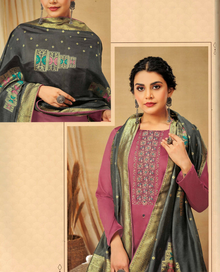 ladyline Partywear Plain Cotton Zari Embroidered Womens Salwar Kameez Suit - Brocade Dupatta (CESK SGUZ1395)