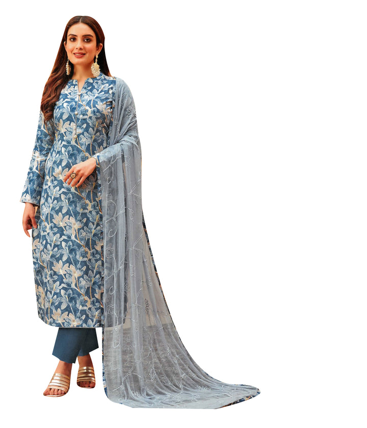 Ladyline Casual Cotton Fancy Printed Salwar Kameez Suit with Embroidered Chiffon Dupatta