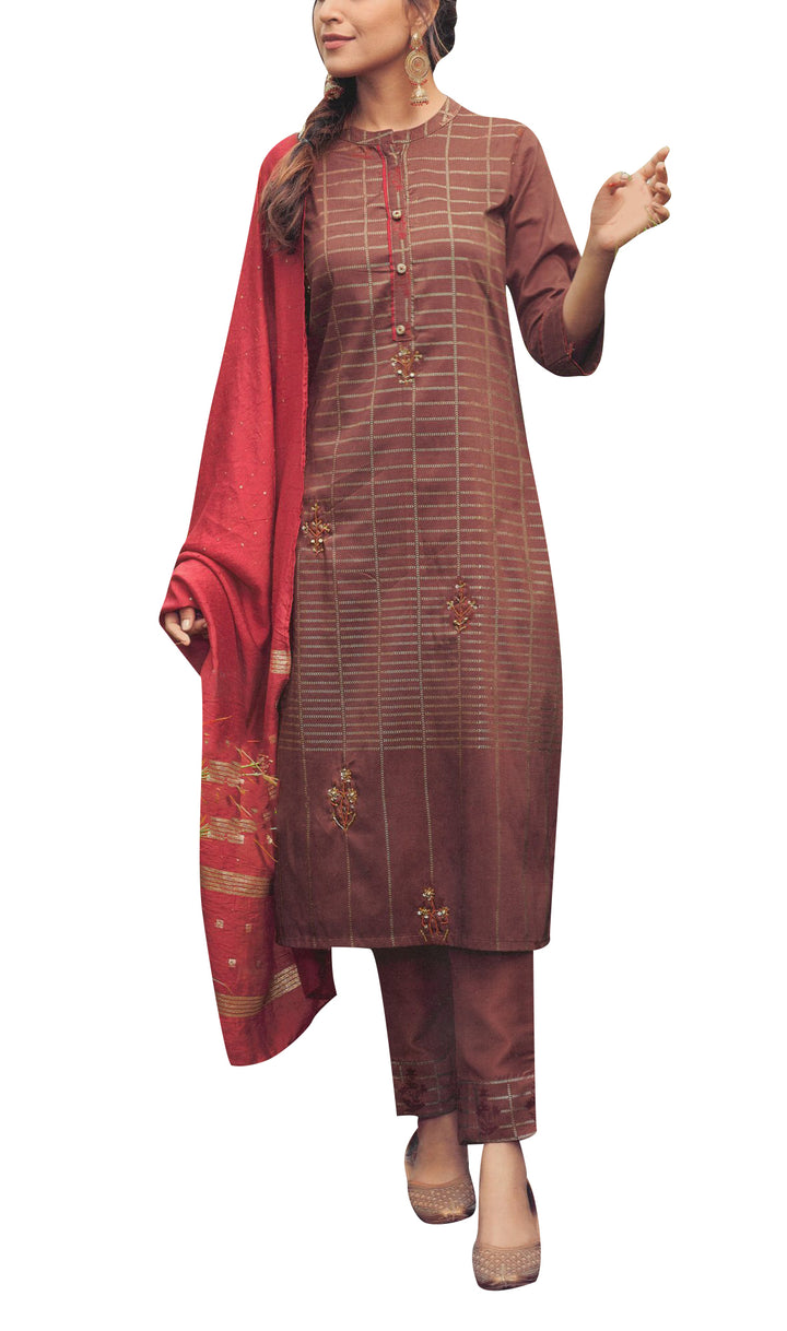 Silk Handwork Gold Printed Kurta with Pants & Garhwal Jacquard Dupatta Salwar Kameez