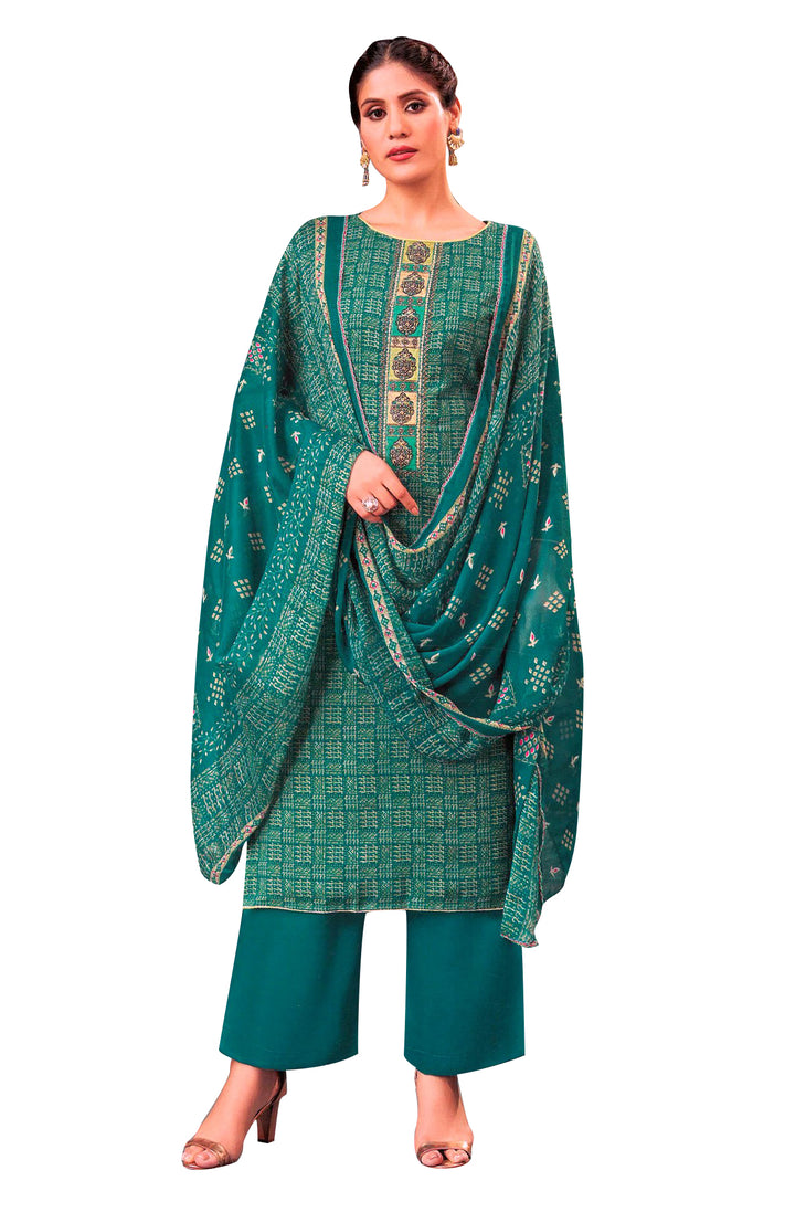 Ladyline Casual Printed Embroidered Salwar Kameez Suit with Palazzo,Chiffon Dupatta (HMAR780)