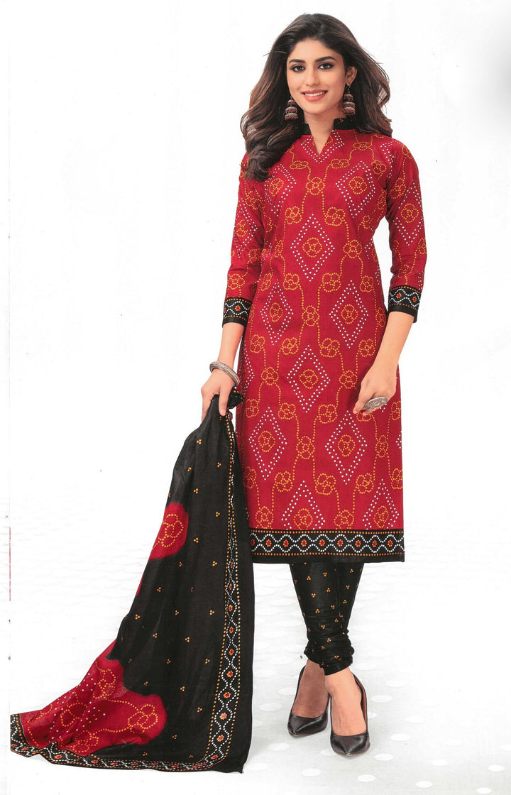 LADYLINE Readymade Bandhej Printed Pure Cotton Salwar Kameez Dress Indian