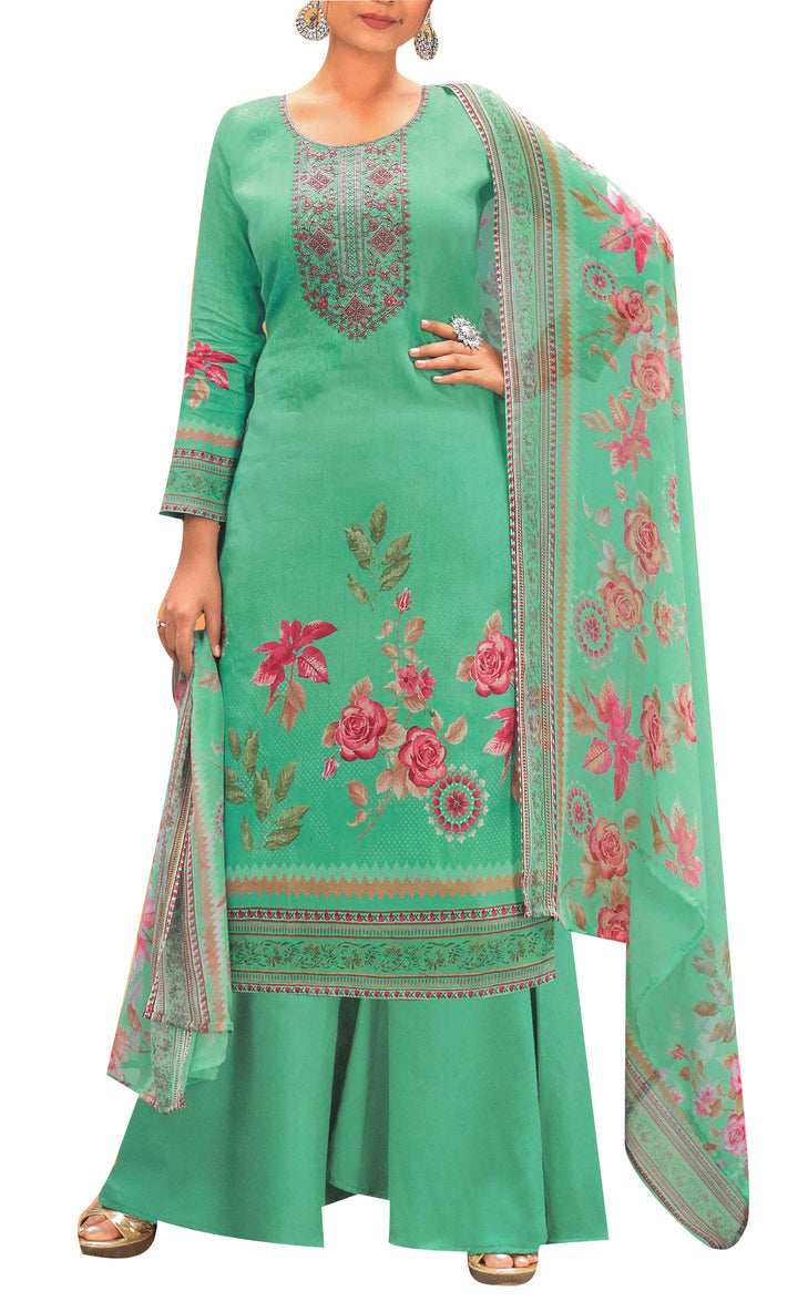 Ladyline Cotton Floral Printed Embroidered Salwar Kameez Suit with Chiffon Dupatta Indian Dress (CPESK AMAU995)