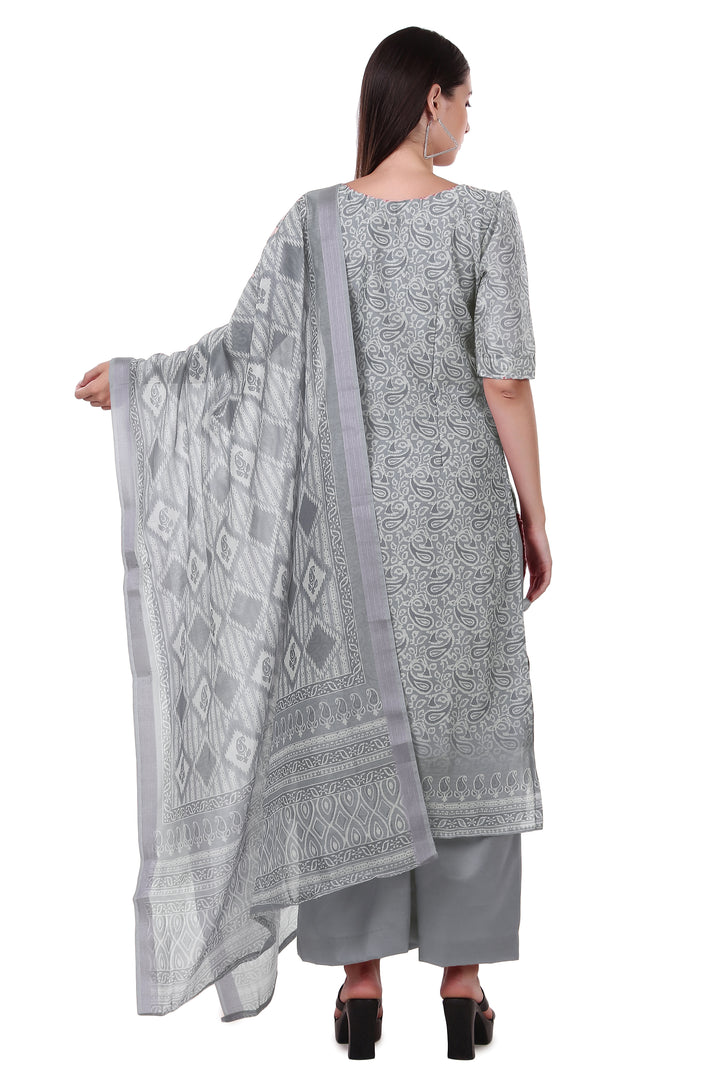 Ladyline Partywear Silk Ethnic Batik Printed Salwar Kameez Suit | Puff Sleeves | Palazzo Pants