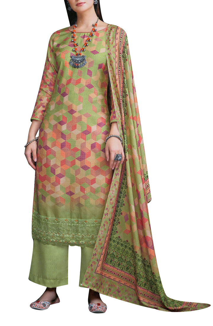Ladyline Formal Cotton Embroidered Sequins Cutwork Salwar Kameez with Cotton Printed Dupatta (ASHA1190)