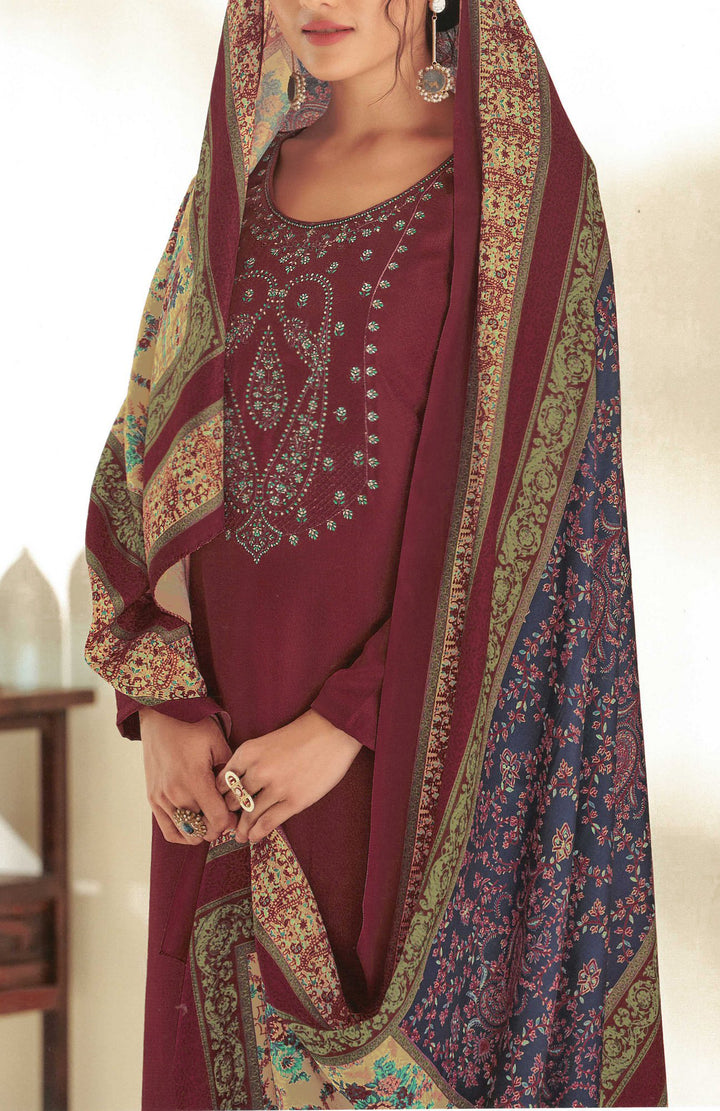 Ladyline Kashmiri Style Embroidered Pashmina Salwar Kameez Suit for Womens