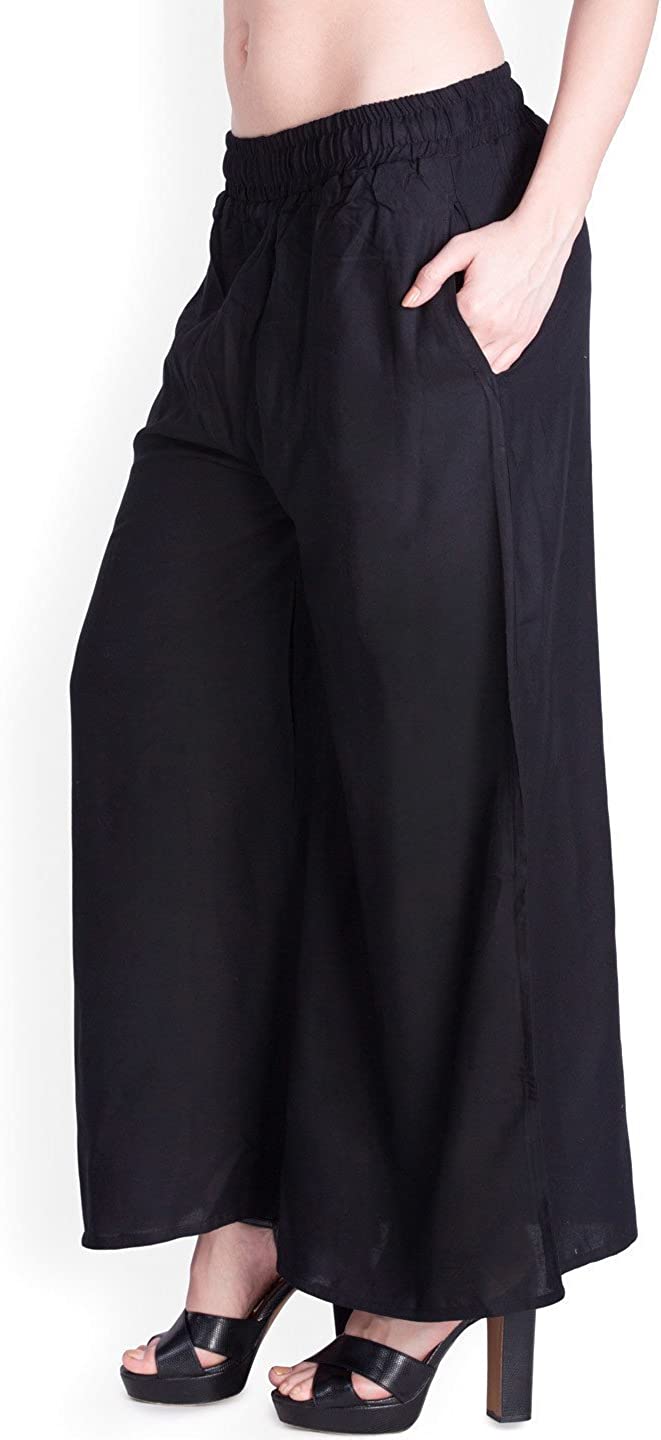 Buy Popwings Women Solid Plain Mid Rise Casual Black Rayon Regular Fit  Palazzo  Black Rayon Loose Fit Palazzo Online at Best Prices in India   JioMart