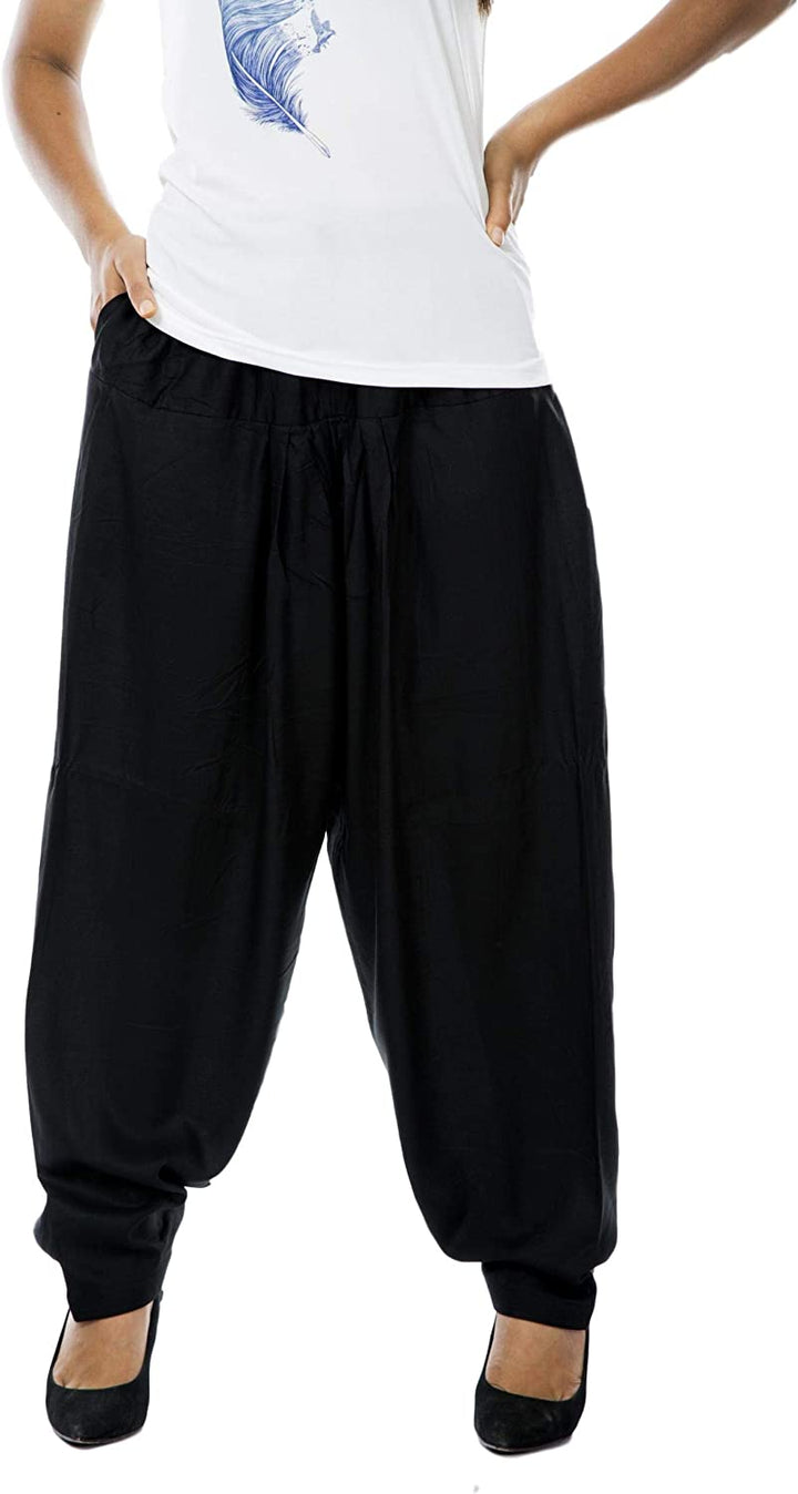Ladyline Plus Size Plain Rayon Salwar Pants with Pocket & Elastic Waist Closure Yoga Pants