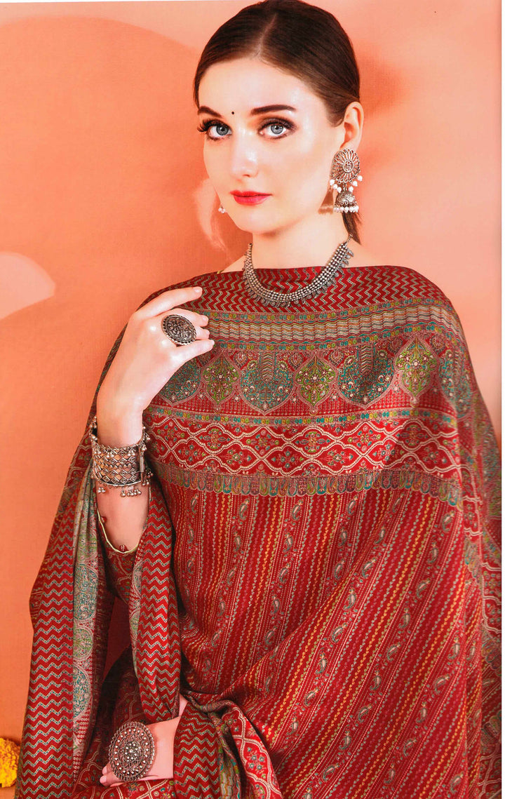 Ladyline Womens Modal Silk Salwar Kameez with Foil Print Embroidered | Silk Printed Dupatta