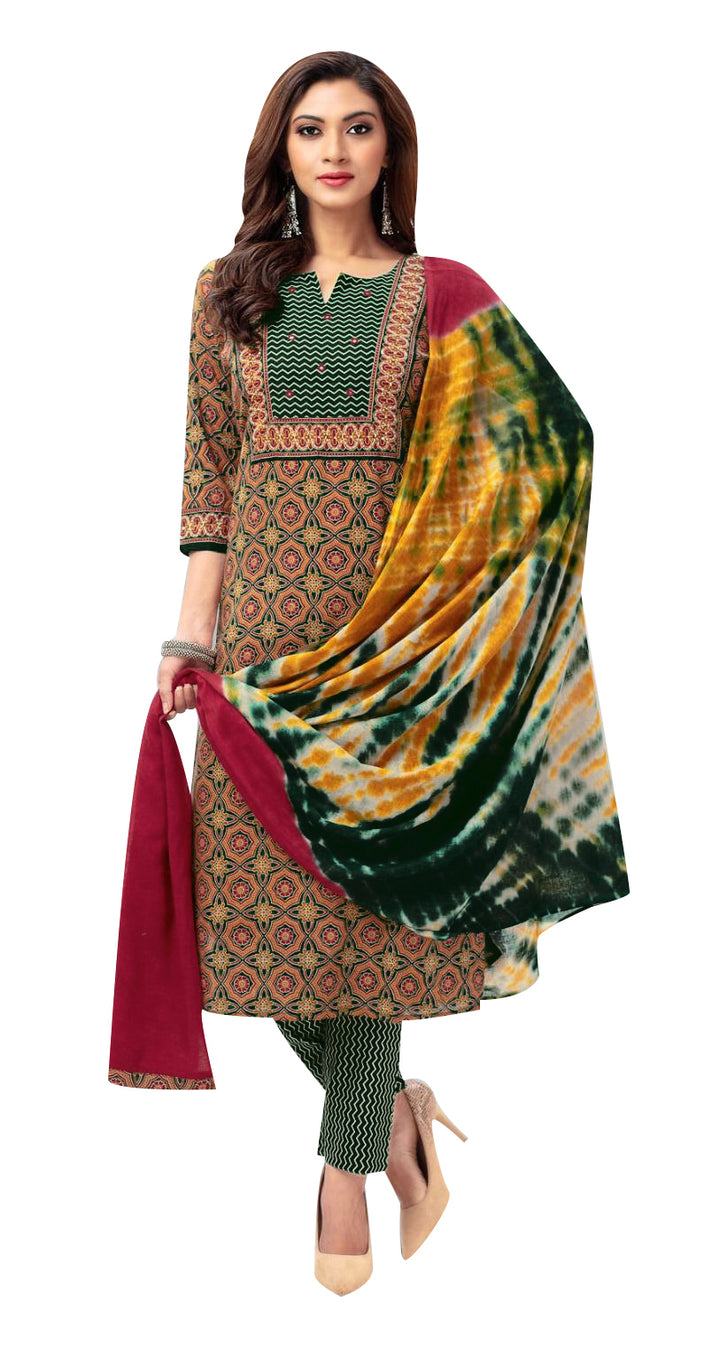 ladyline Womens Ajrakh Printed Handworked Cotton Salwar Kameez Suit (SPESK AAAJ960)