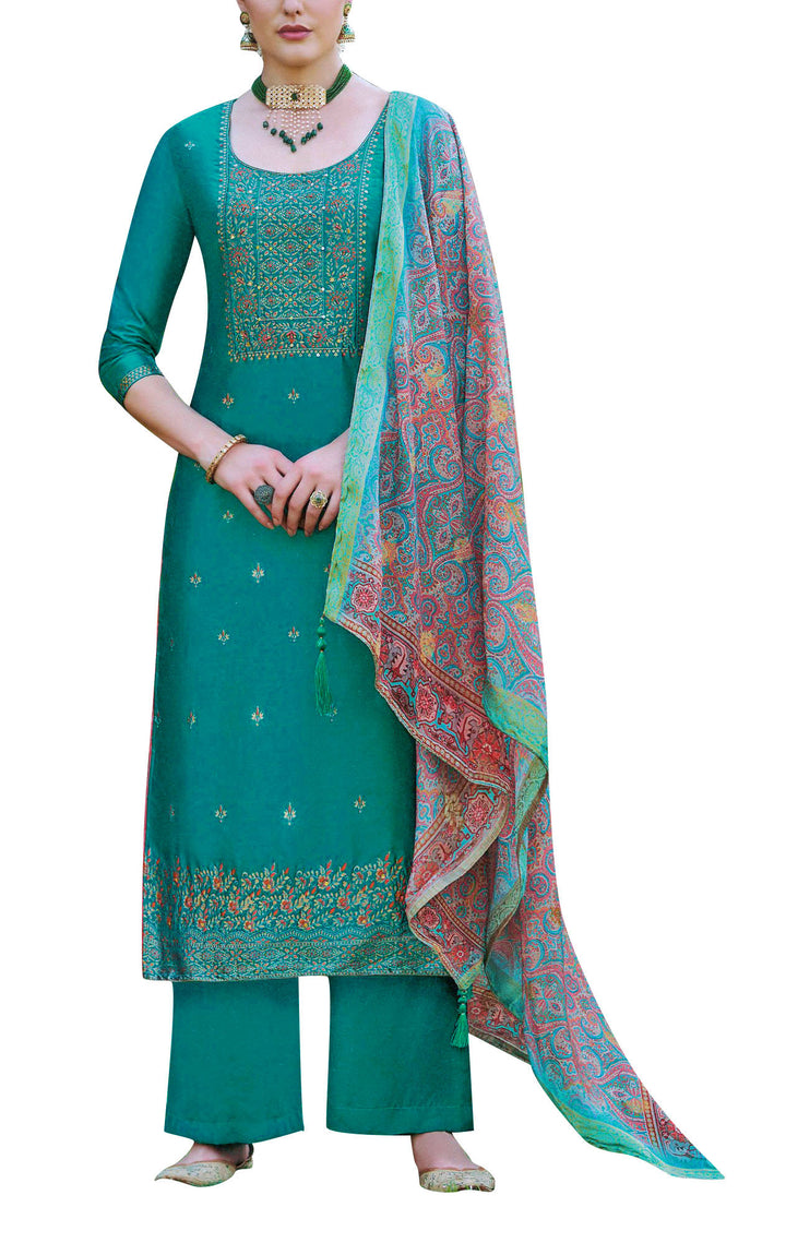 Ladyline Formal Brocade Silk Handwork Long Salwar Kameez with Paisley Printed Banarasi Dupatta