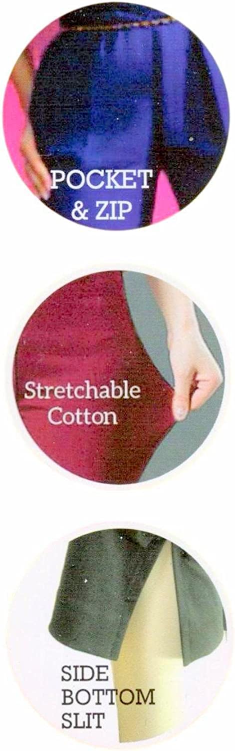 Ladyline Womens Cotton Stretchable Straight Trouser Dress Pants Elastic Closure One Pocket