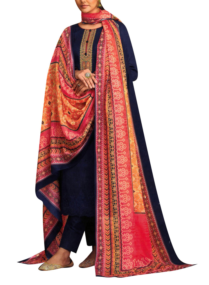 Ladyline Formal Cotton Chikan Cutwork Embroidered Salwar Kameez with Patola Printed Dupatta (MIKP1370)