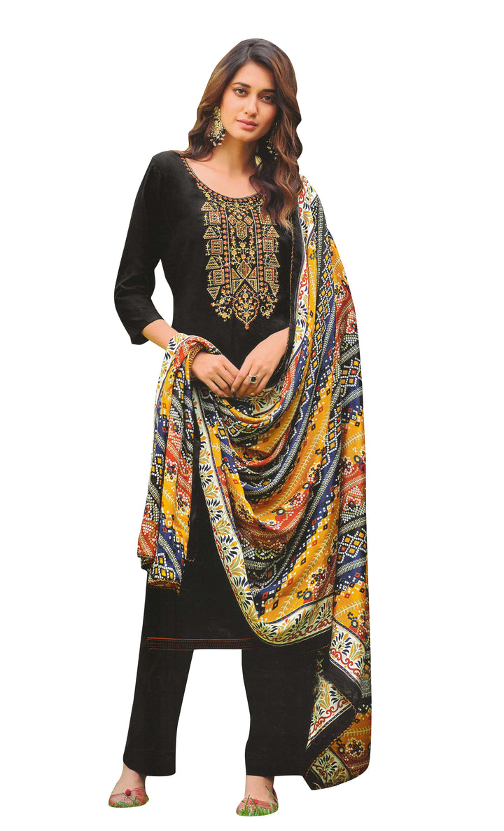 Ladyline  Rayon Embroidered Salwar Kameez Suit with Bandhani Printed Dupatta | Palazzo Pants