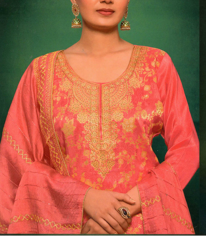 Ladyline Partywear Brocade Silk Salwar Kameez with Embroidered Dupatta in Silk