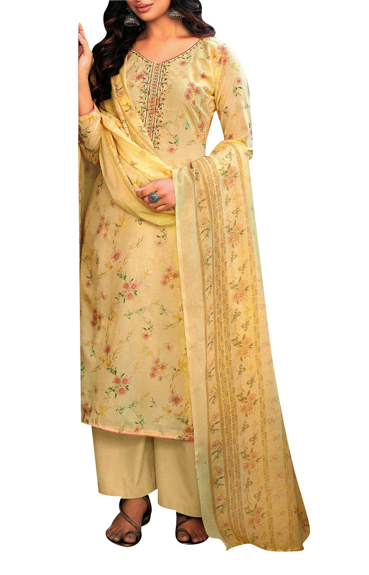 Ladyline Premium Cotton Printed+Embroidered Salwar Kameez Suit with Pants (ZULR840)