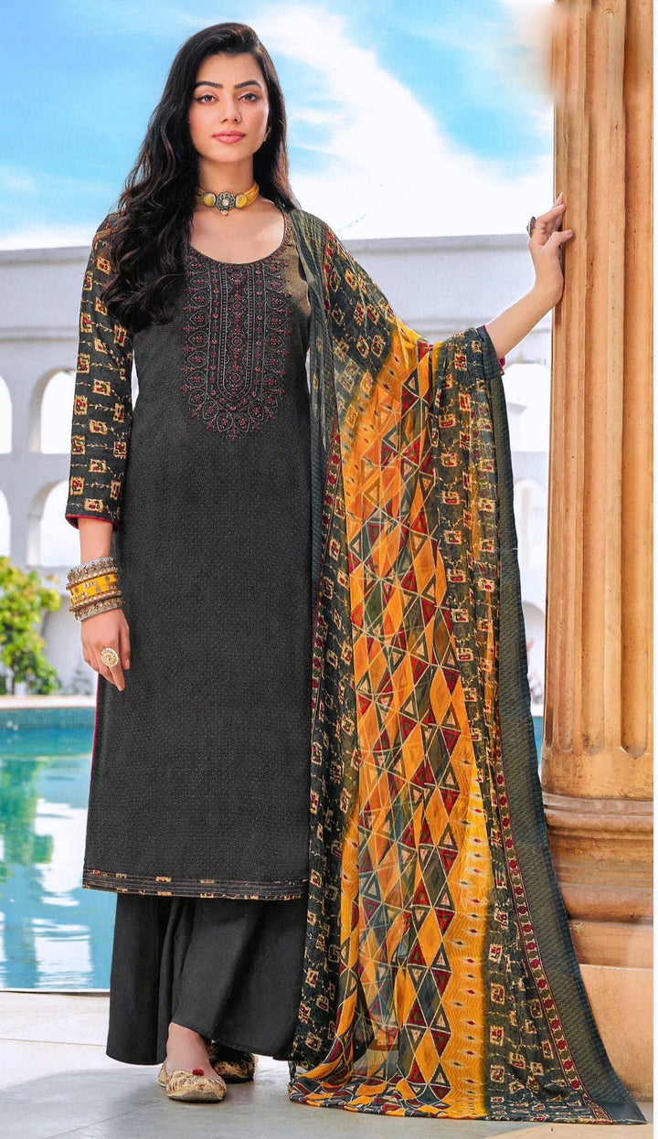 ladyline Formal Viscose Rayon Printed Embroidered Salwar Kameez Suit, Palazzo Pant (RPESK AAMB1030)