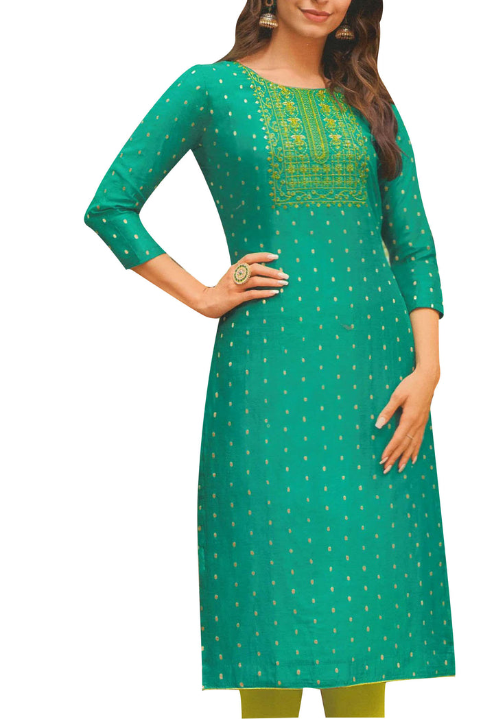 ladyline Jacquard Silk Embroidered Kurti for Women Tunic Top Indian Kurta Dress