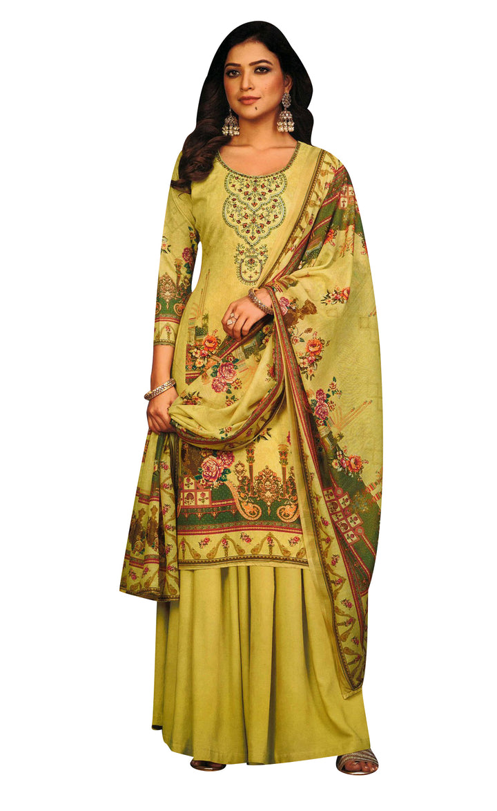 Ladyline Cotton Printed Embroidered Salwar Kameez Suit with Baggy Palazzo Pants