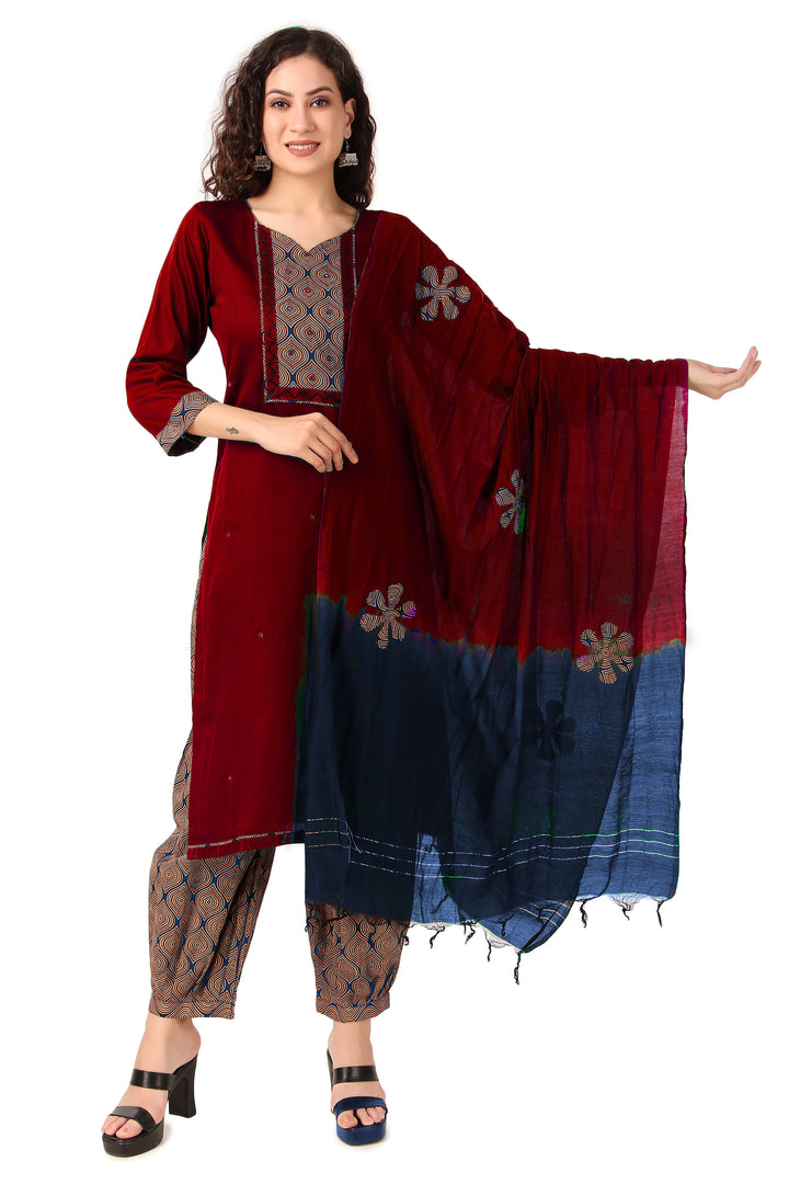 Ladyline Womens Premium Cotton Traditional Work Salwar Kameez | Afghani Harem Salwar Pant