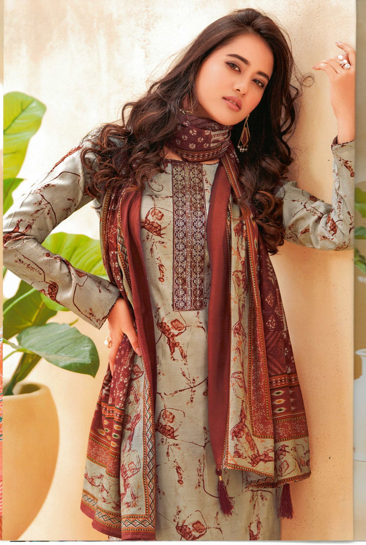Ladyline Modal Silk Printed Salwar Kameez Suit with Silk Dupatta, Straight Pants