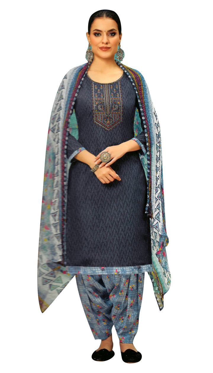 ladyline Casual Womens Cotton Self Printed Embroidered Salwar Kameez Suit,Chiffon Dupatta (CPESK HBAN600)
