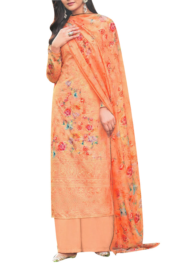 Ladyline Chikan Embroidered Cotton Salwar Kameez Suit with Palazzo Pant Chiffon Dupatta