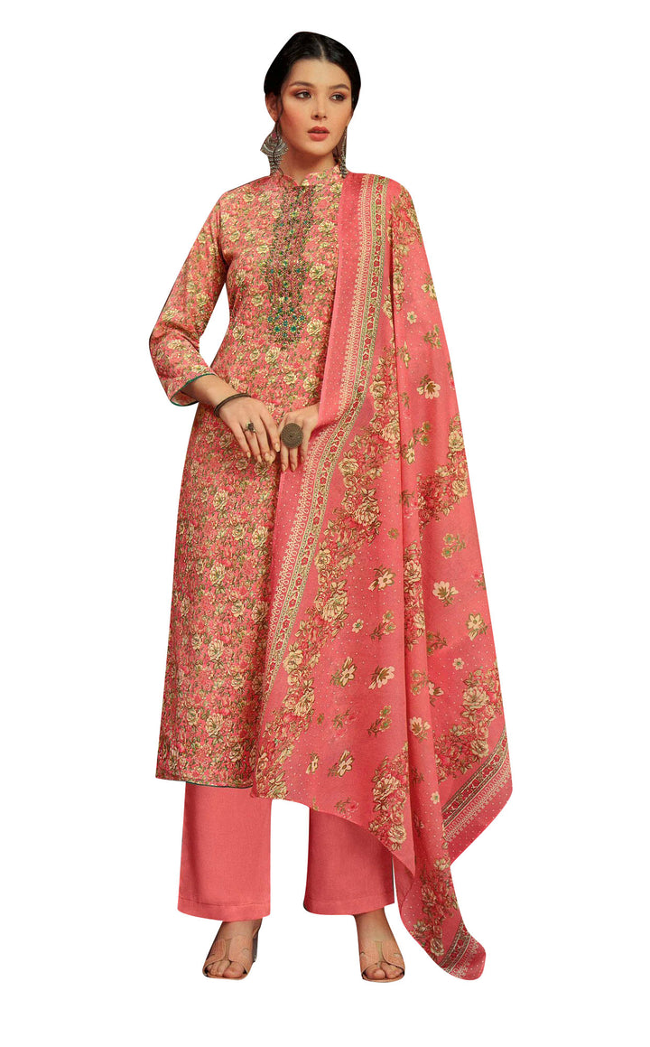 Ladyline Womens Cotton Sober Printed Embroidered Salwar Kameez Suit | Pants and Cotton Dupatta