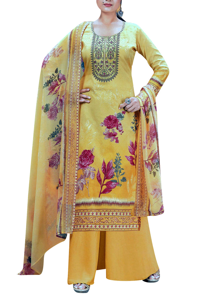 Ladyline Cotton Floral Printed Embroidered Salwar Kameez Suit with Chiffon Dupatta Indian Dress (CPESK AMAU995)