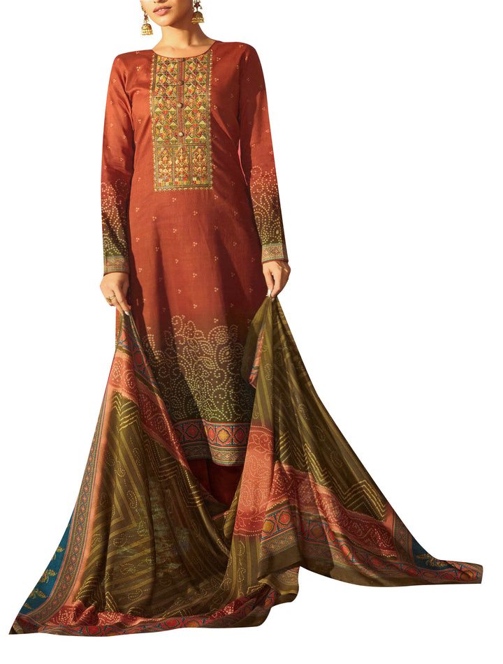 Ladyline Cotton Elegant Embroidery Salwar Kameez with Bandhani Printed Cotton Dupatta