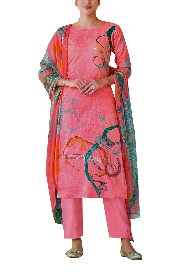 Women's Digital Printed Salwar Kameez 3-Piece Set – Cotton With Cutwork Lace Border, Includes Dupatta