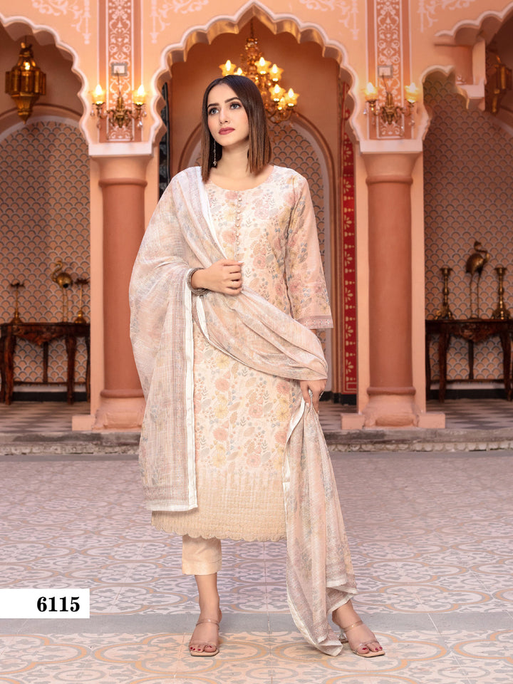 Ladyline Formal Sober Silk Printed Embroidered Salwar Kameez with Handloom Silk Dupatta