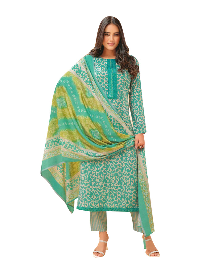 Ladyline Modal Silk Printed Salwar Kameez Suit with Silk Dupatta, Straight Pants